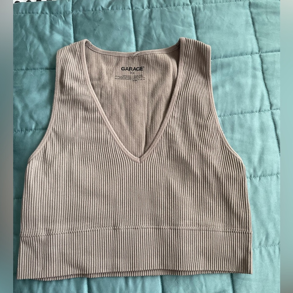 Garage beige seamless ribbed tank size S